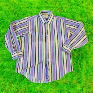 Men's Vintage 80s 90s Presscott Button Up Long Sleeve Shirt Made in Hong Kong